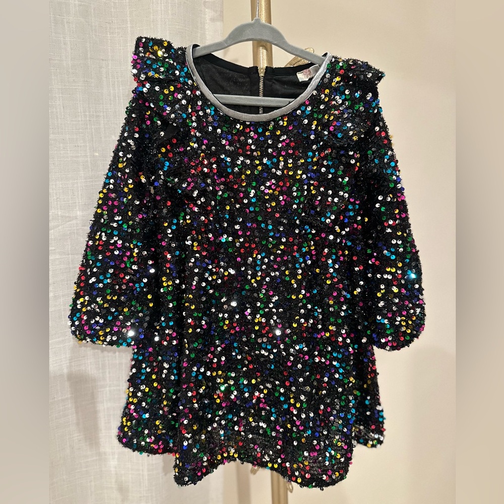 Truly Me Black and Red Sequin Puff Sleeve Dress